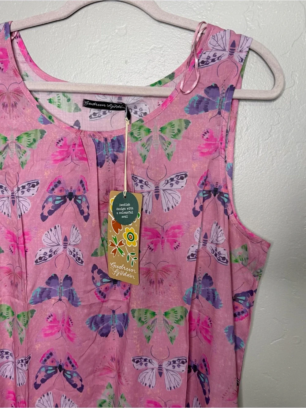 Gudrun Sjöden Fjäril Dress Organic Cotton Sleeveless Butterfly Printed Maxi Midi